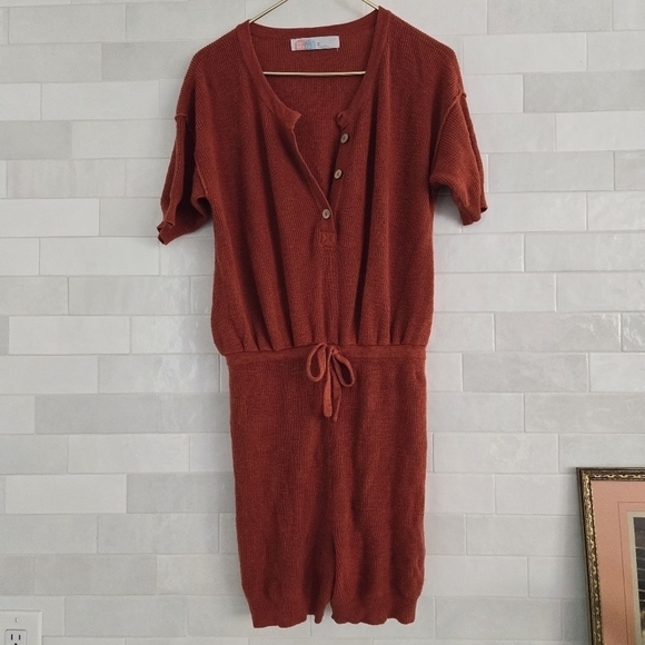 Free People FP Beach Slouchy Knit Sunday Shorts Romper Rust Orange Size  Medium - Picture 2 of 6